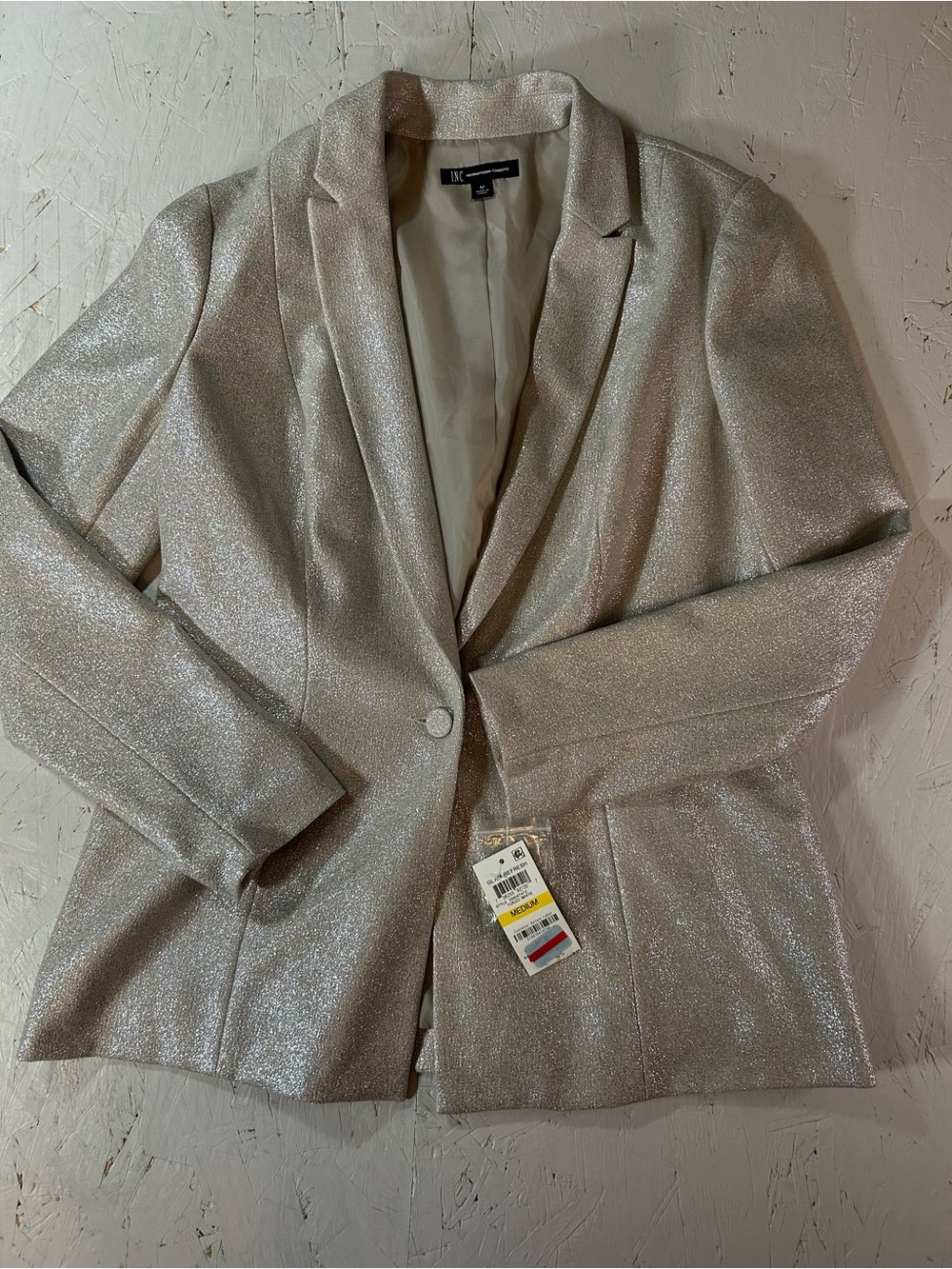 INC International Concepts Silver Metallic Single-Button Blazer